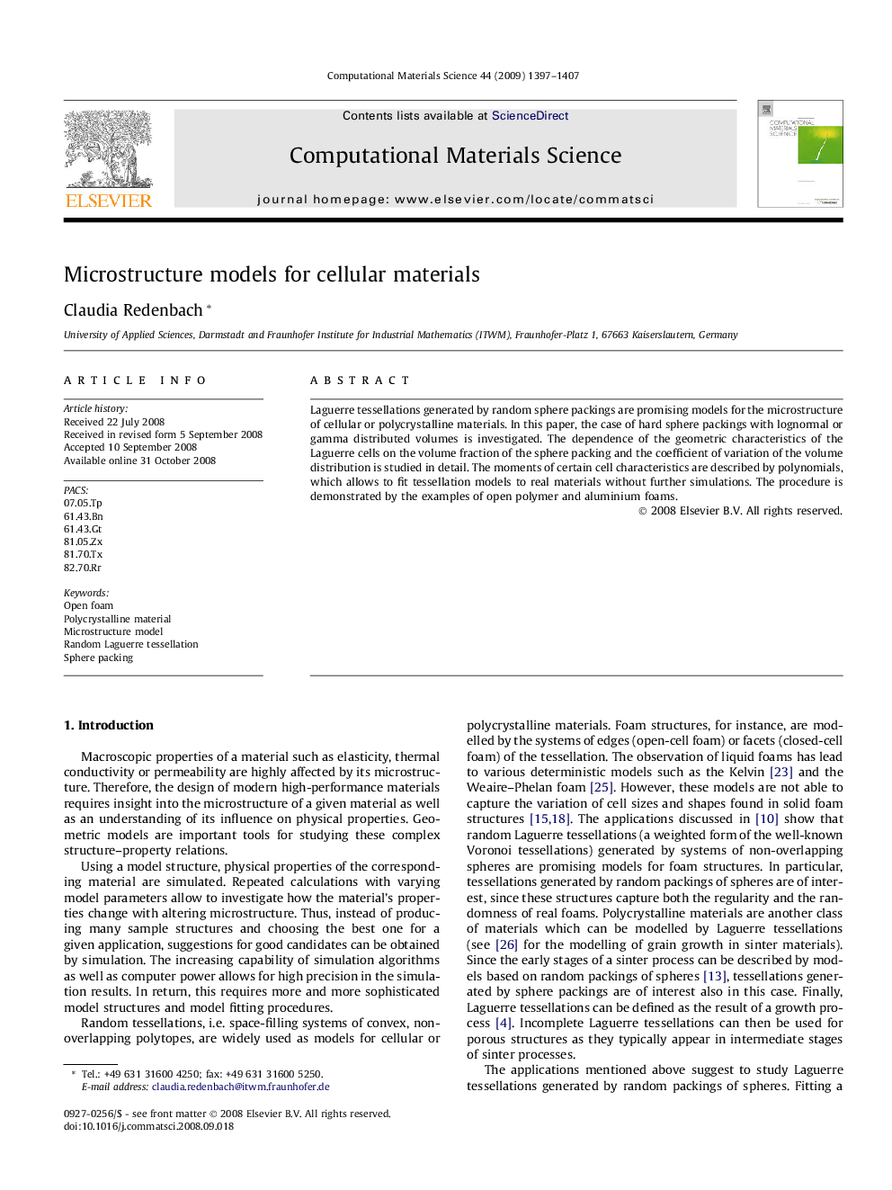 Microstructure models for cellular materials