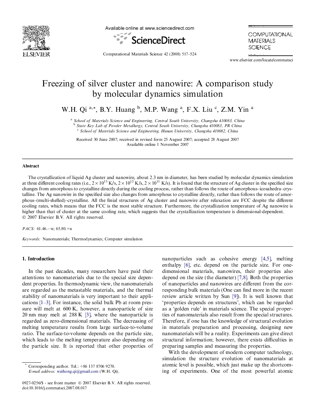 Freezing of silver cluster and nanowire: A comparison study by molecular dynamics simulation