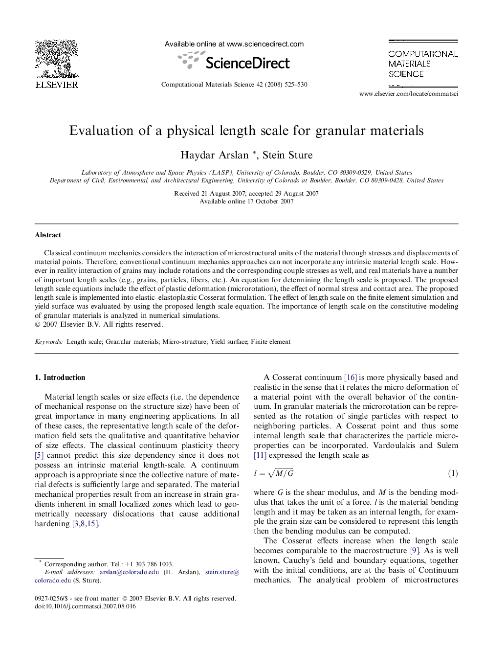 Evaluation of a physical length scale for granular materials