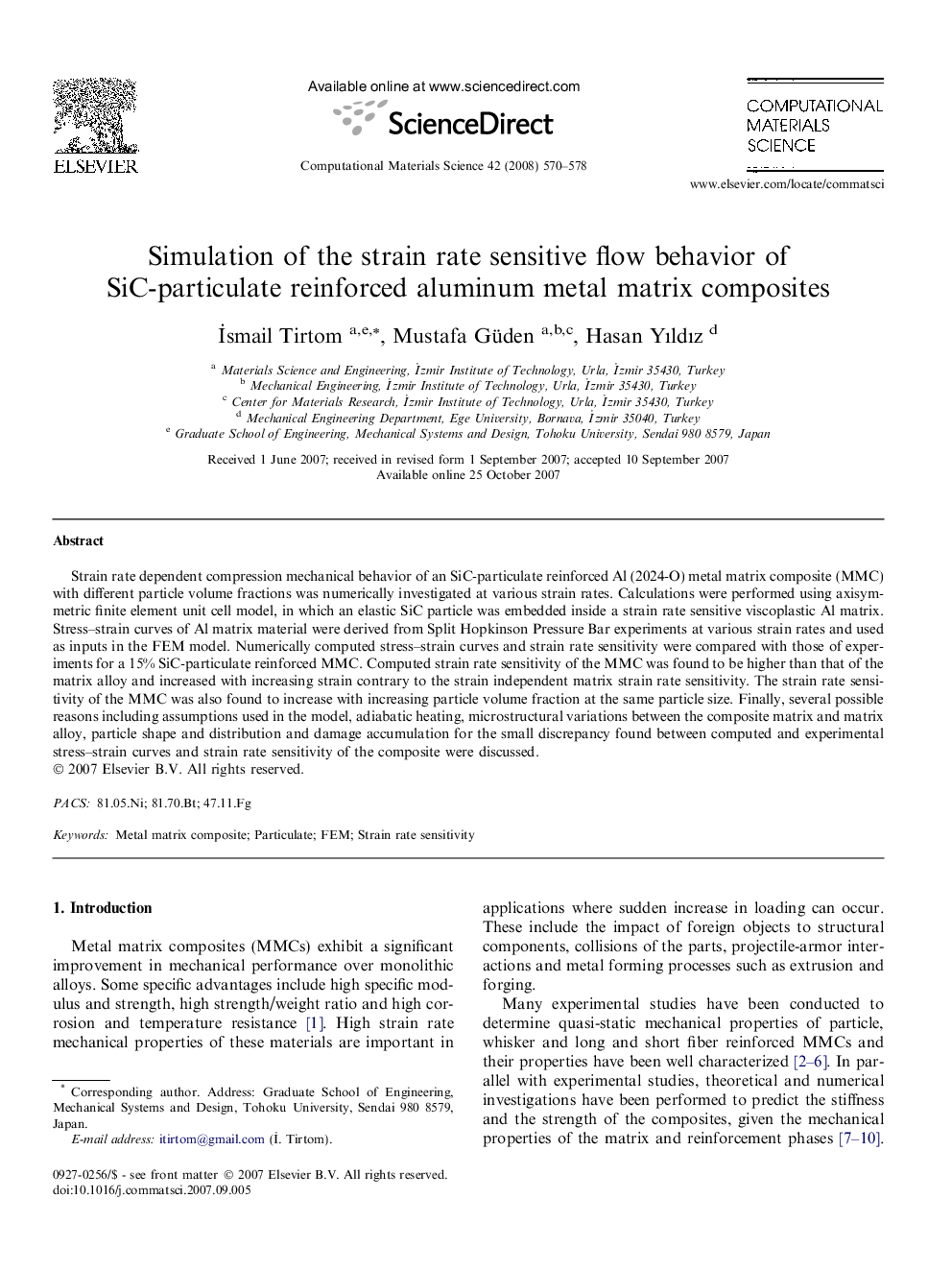 Simulation of the strain rate sensitive flow behavior of SiC-particulate reinforced aluminum metal matrix composites