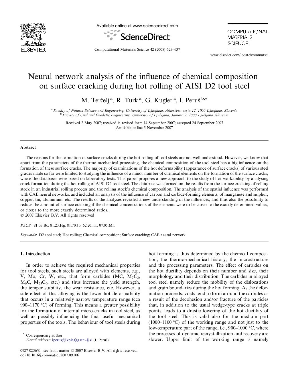 Neural network analysis of the influence of chemical composition on surface cracking during hot rolling of AISI D2 tool steel