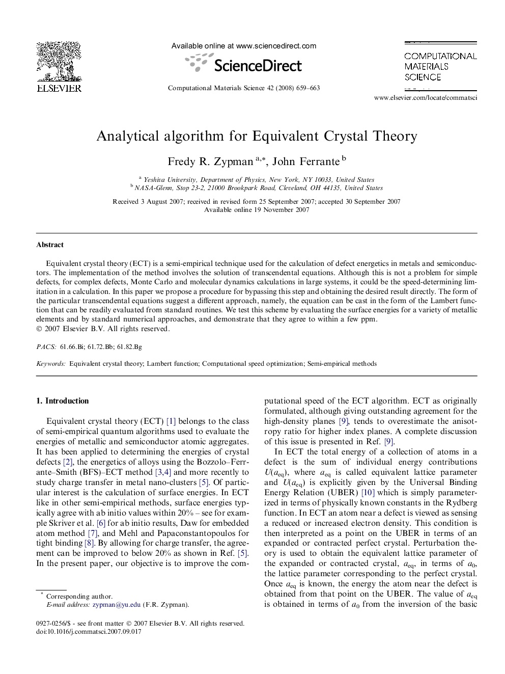 Analytical algorithm for Equivalent Crystal Theory