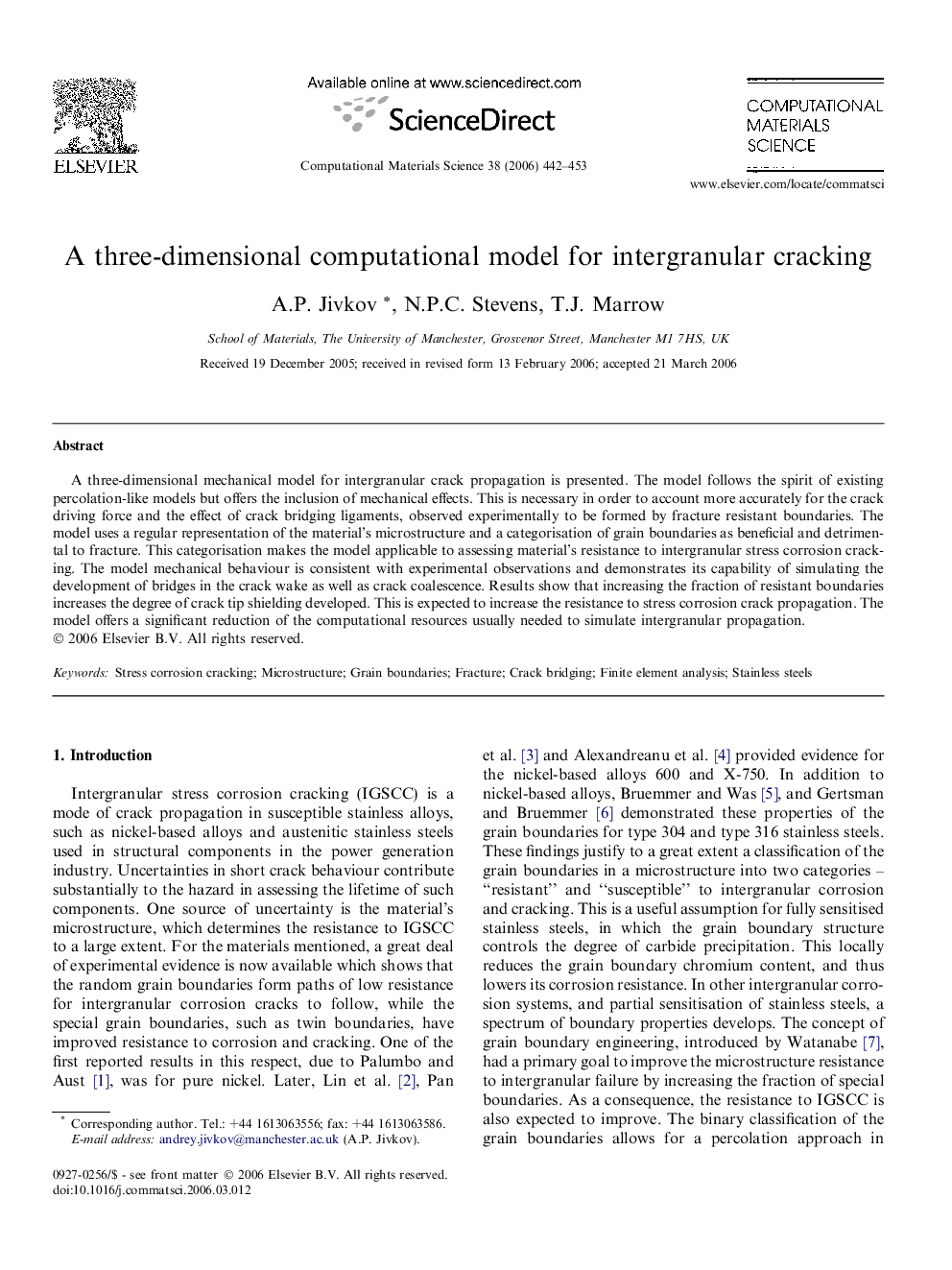 A three-dimensional computational model for intergranular cracking