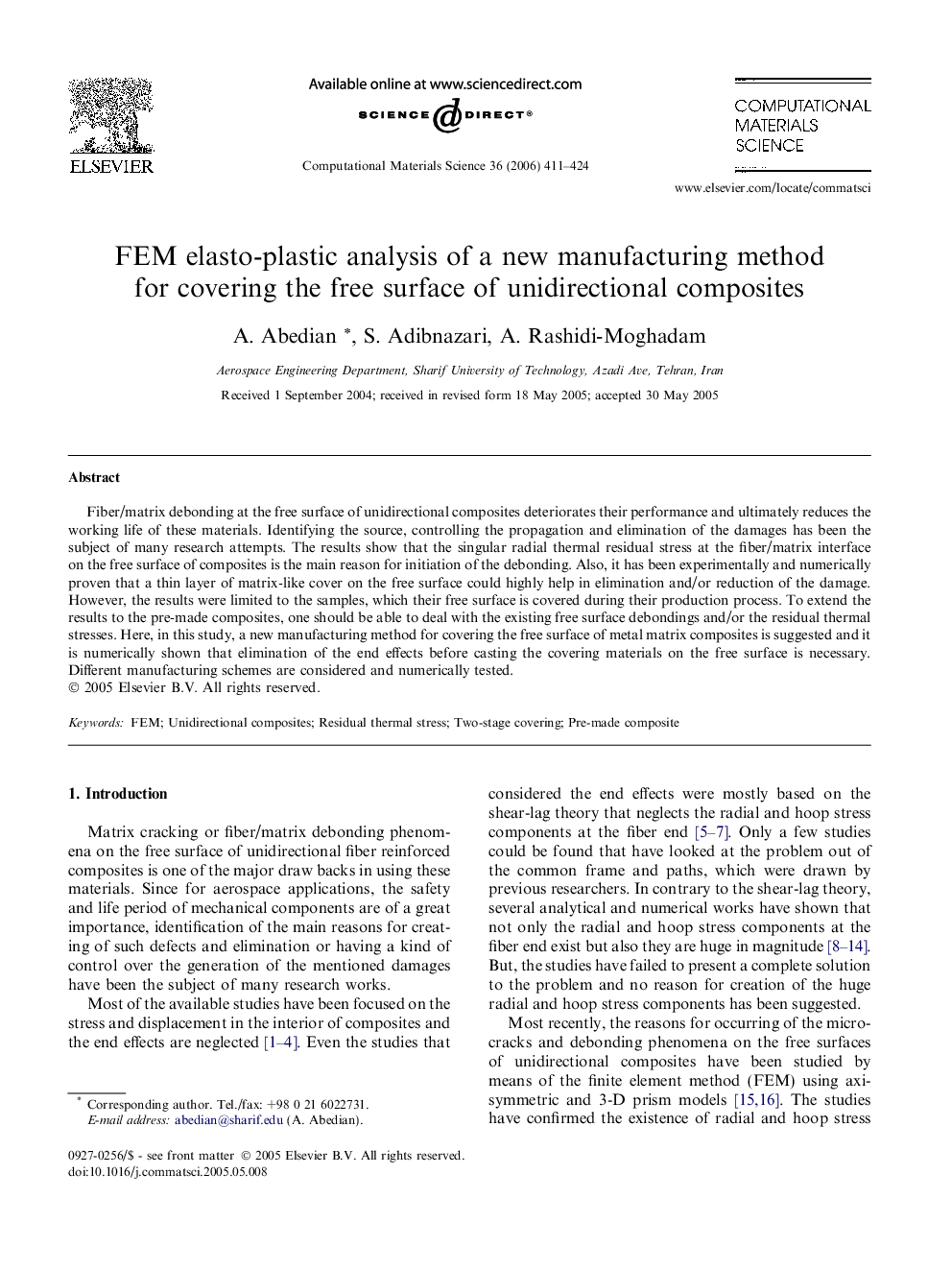 FEM elasto-plastic analysis of a new manufacturing method for covering the free surface of unidirectional composites