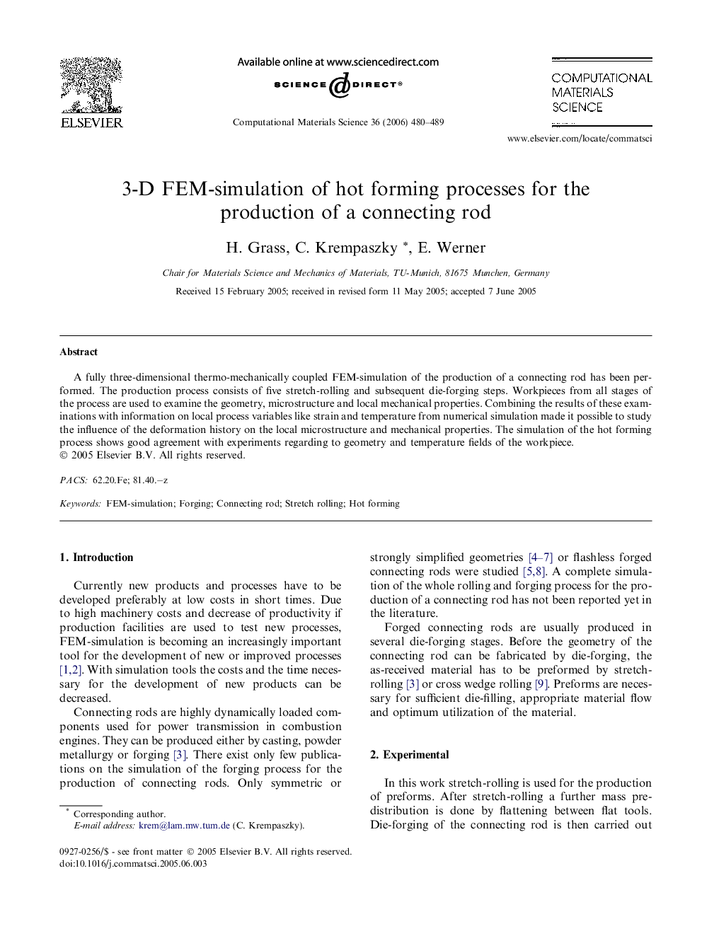 3-D FEM-simulation of hot forming processes for the production of a connecting rod