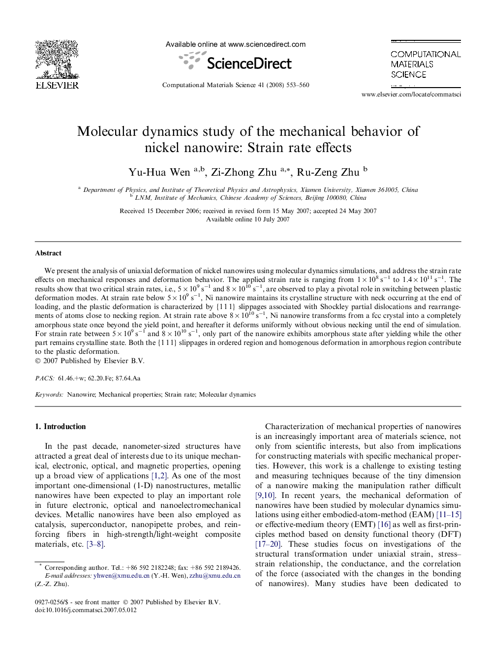 Molecular dynamics study of the mechanical behavior of nickel nanowire: Strain rate effects