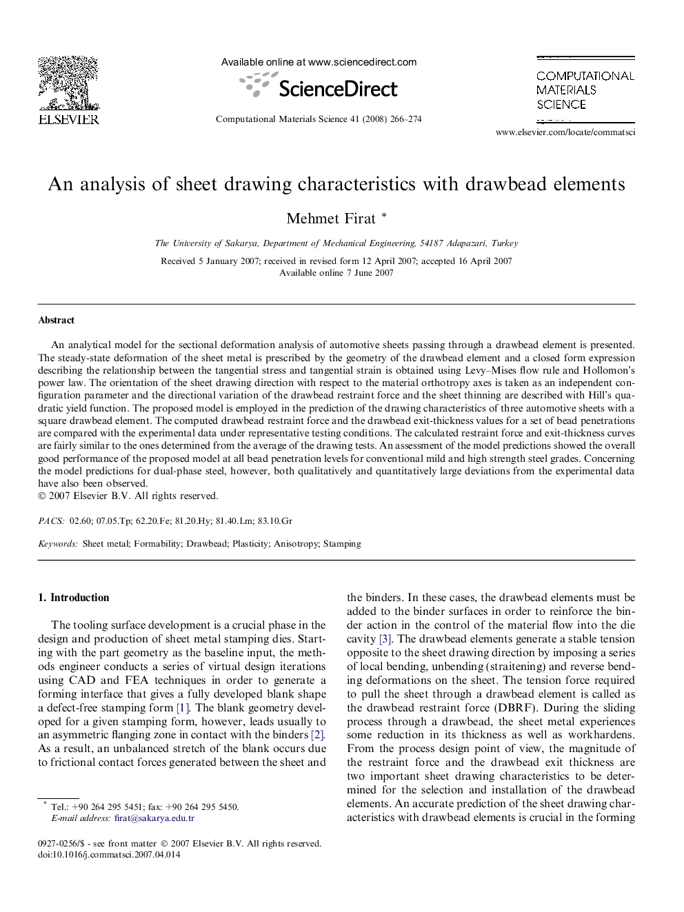 An analysis of sheet drawing characteristics with drawbead elements