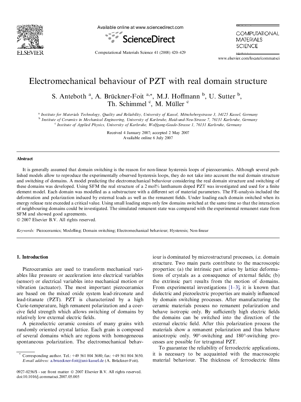 Electromechanical behaviour of PZT with real domain structure