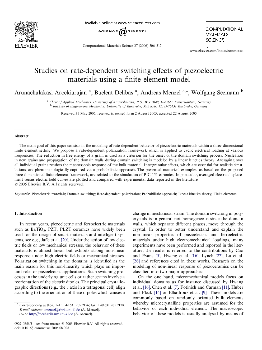 Studies on rate-dependent switching effects of piezoelectric materials using a finite element model