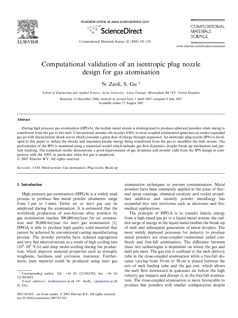 Computational validation of an isentropic plug nozzle design for gas atomisation