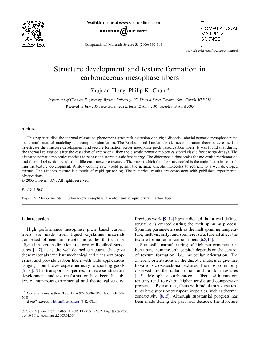 Structure development and texture formation in carbonaceous mesophase fibers