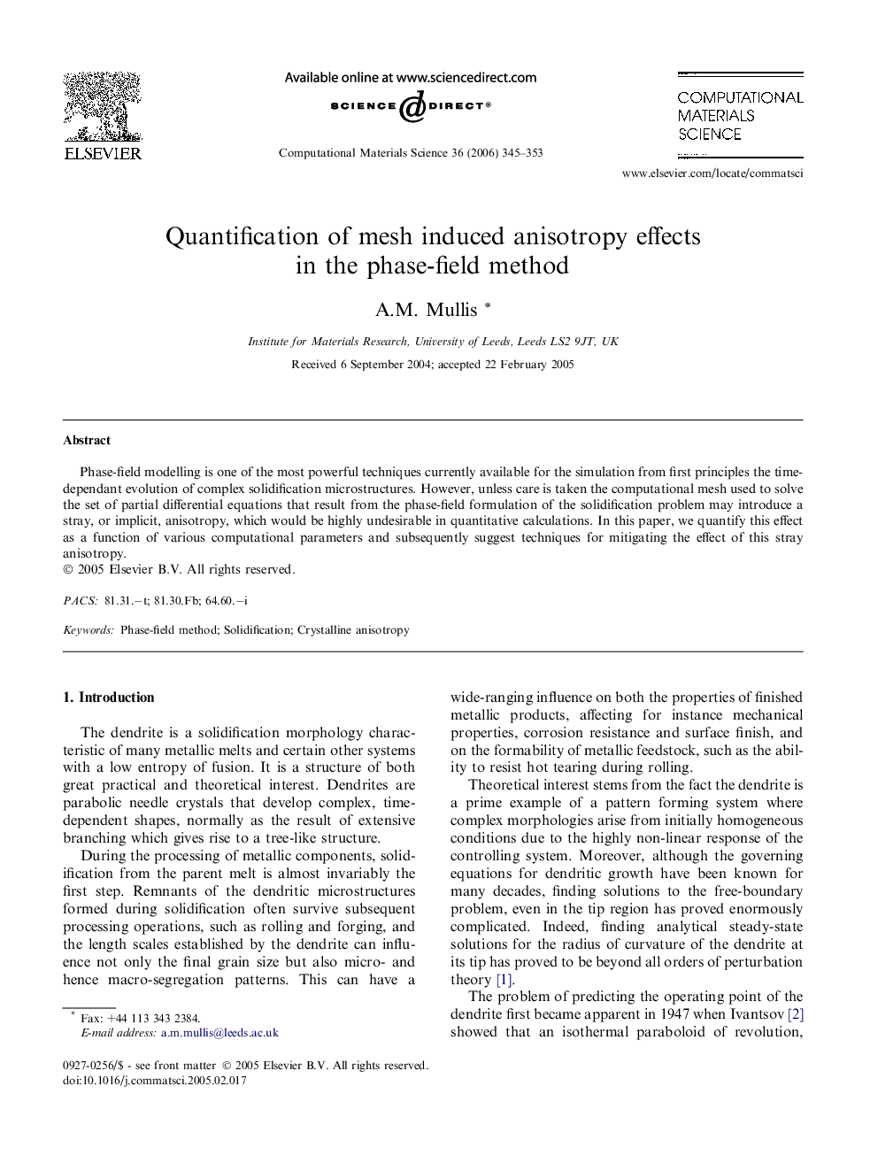 Quantification of mesh induced anisotropy effects in the phase-field method