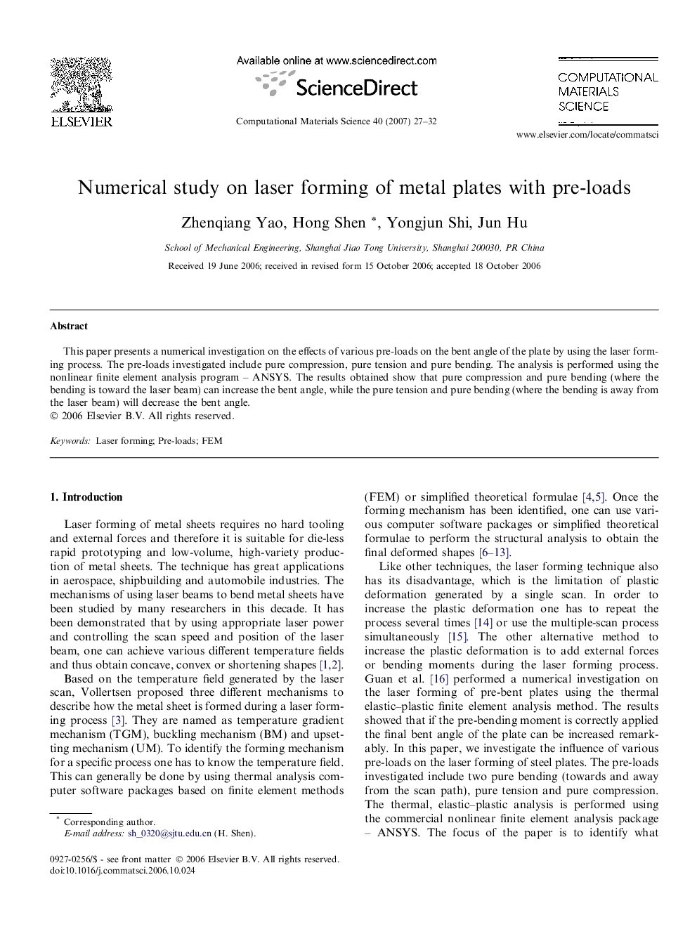 Numerical study on laser forming of metal plates with pre-loads