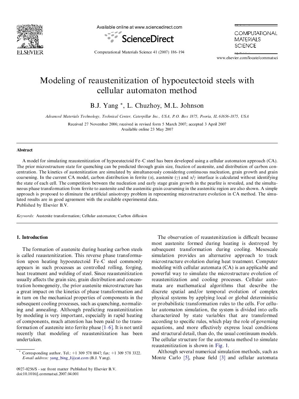 Modeling of reaustenitization of hypoeutectoid steels with cellular automaton method