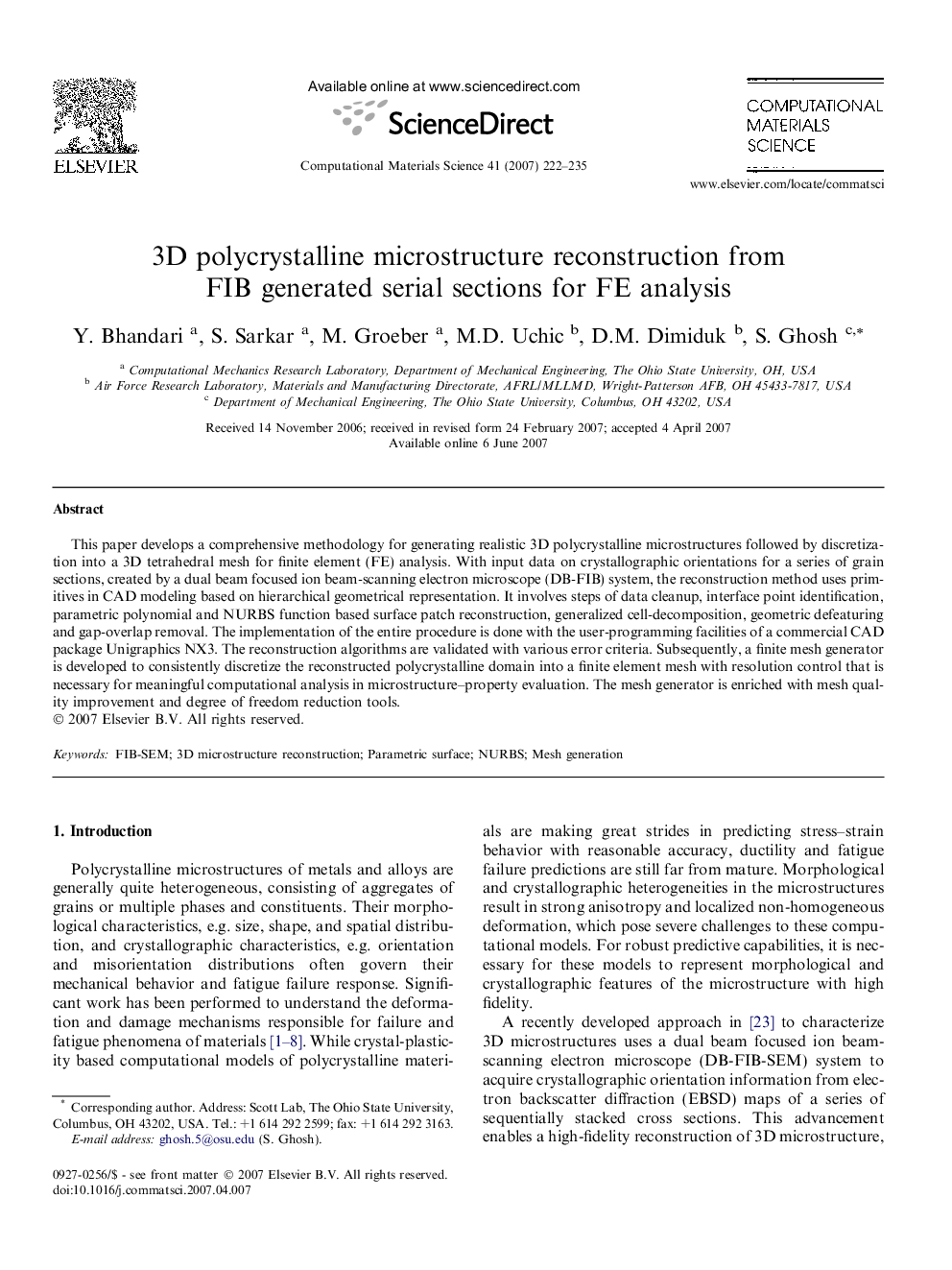 3D polycrystalline microstructure reconstruction from FIB generated serial sections for FE analysis