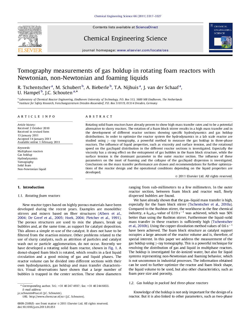 Tomography measurements of gas holdup in rotating foam reactors with Newtonian, non-Newtonian and foaming liquids