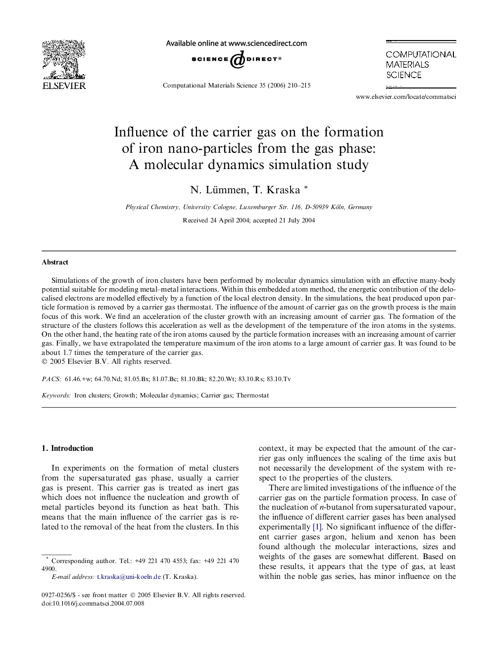 Influence of the carrier gas on the formation of iron nano-particles from the gas phase: A molecular dynamics simulation study