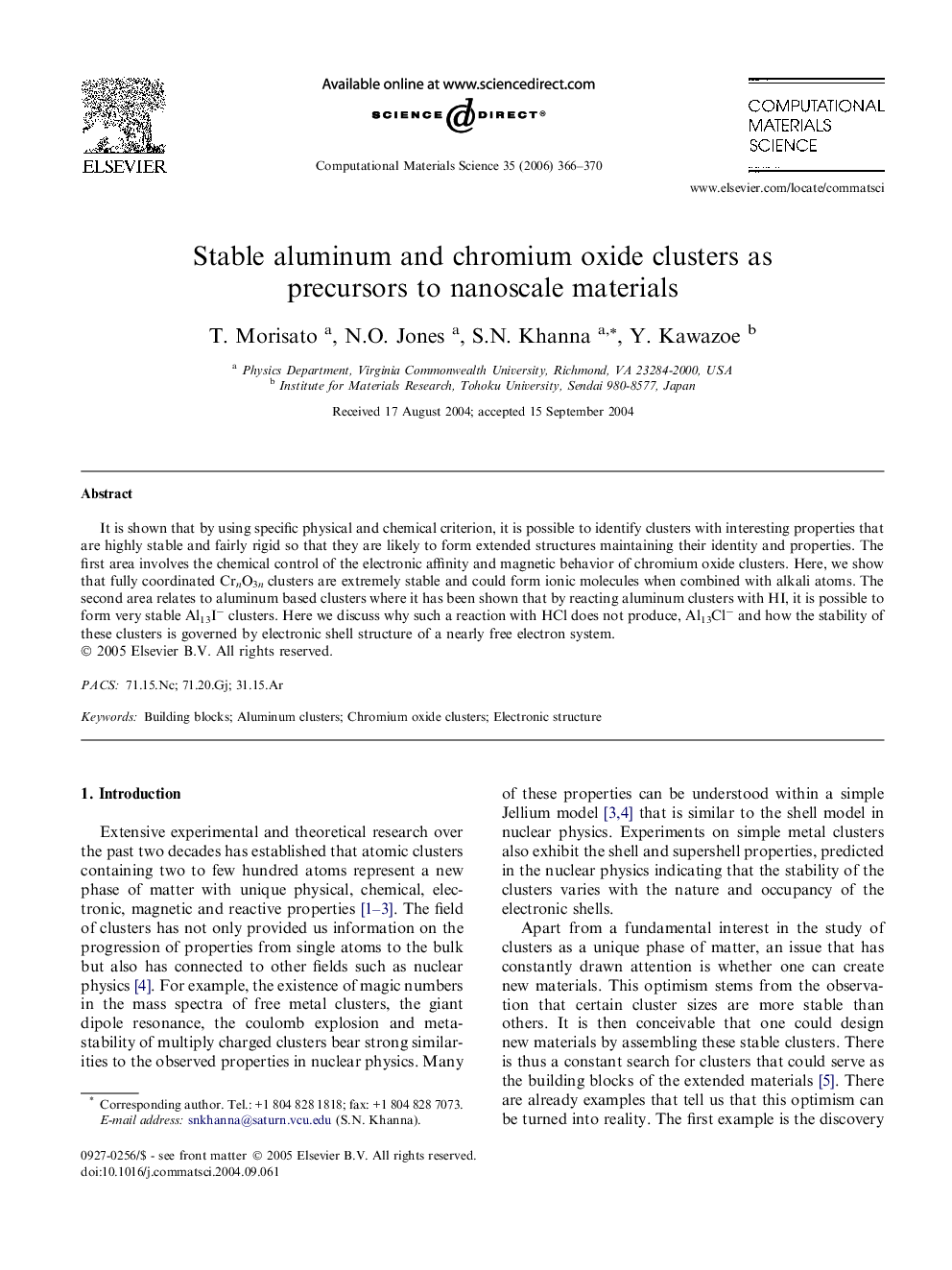 Stable aluminum and chromium oxide clusters as precursors to nanoscale materials