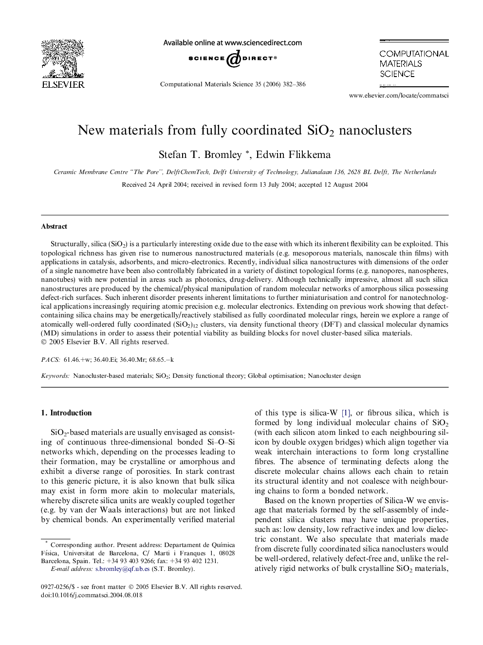 New materials from fully coordinated SiO2 nanoclusters