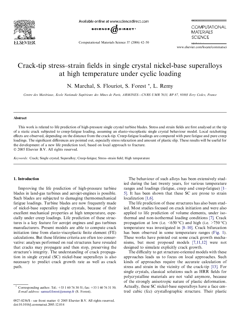 Crack-tip stress–strain fields in single crystal nickel-base superalloys at high temperature under cyclic loading