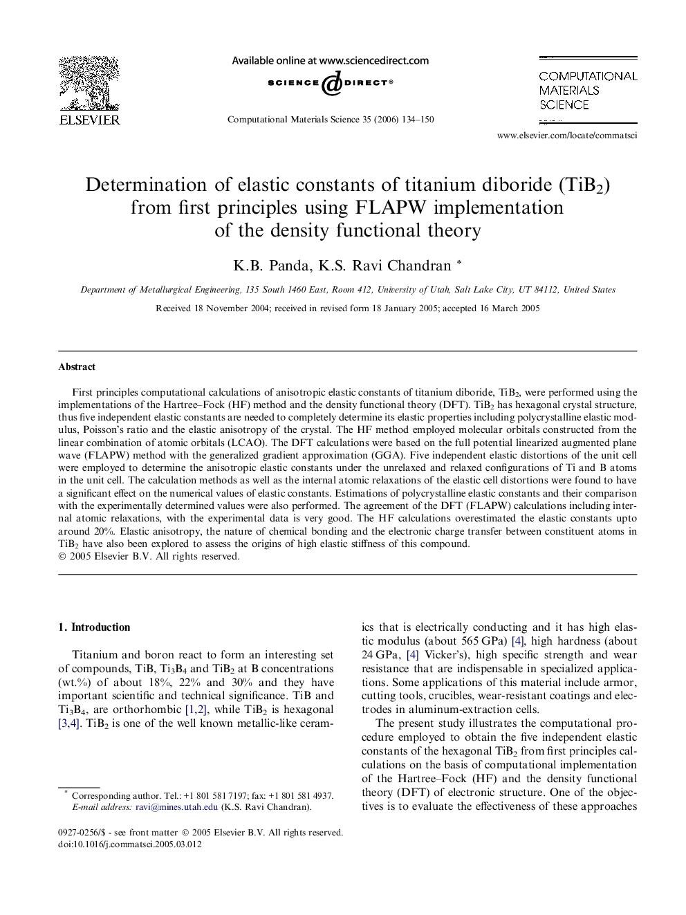 Determination of elastic constants of titanium diboride (TiB2) from first principles using FLAPW implementation of the density functional theory