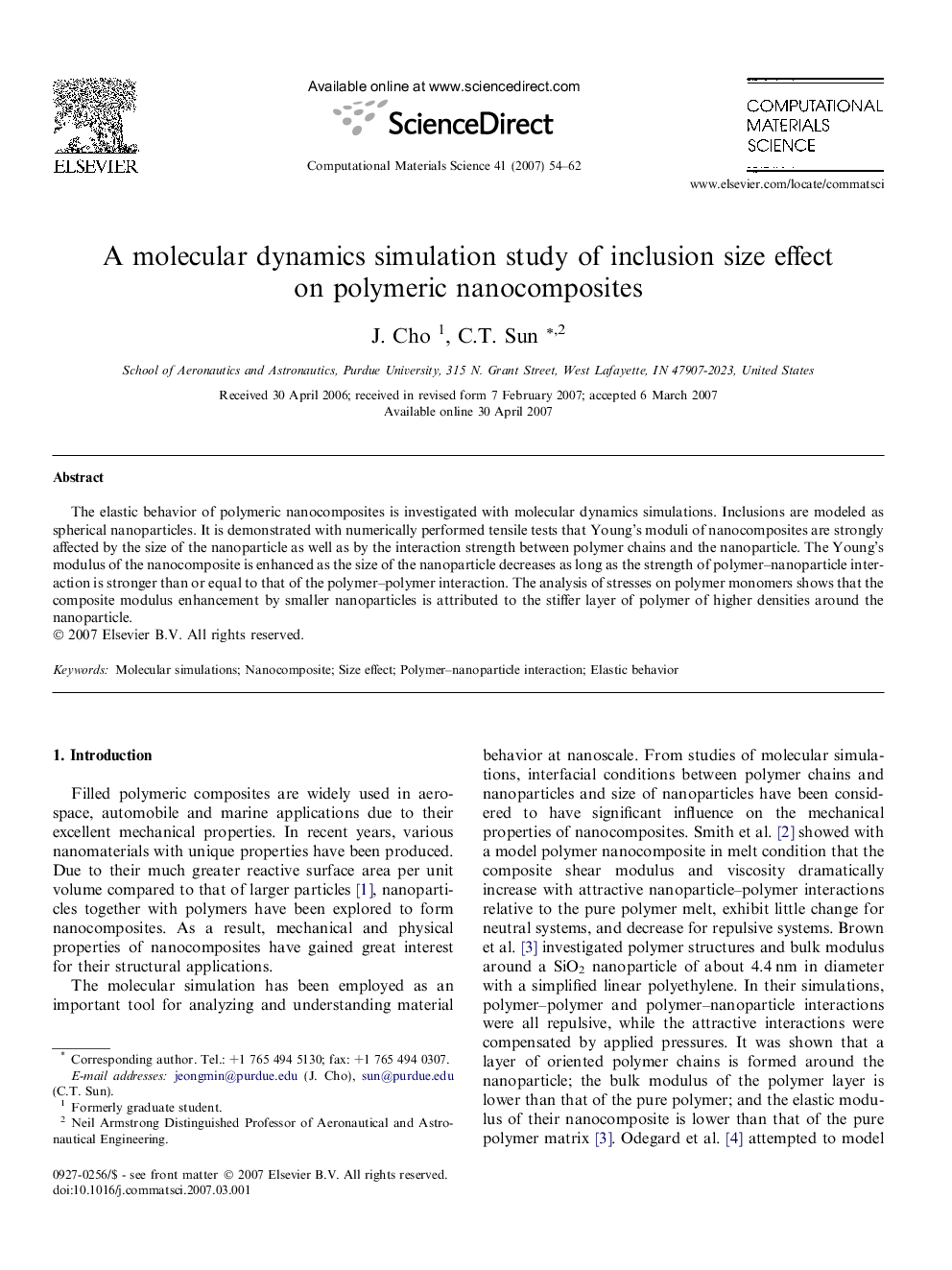 A molecular dynamics simulation study of inclusion size effect on polymeric nanocomposites