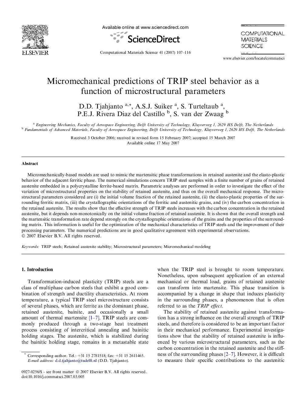 Micromechanical predictions of TRIP steel behavior as a function of microstructural parameters