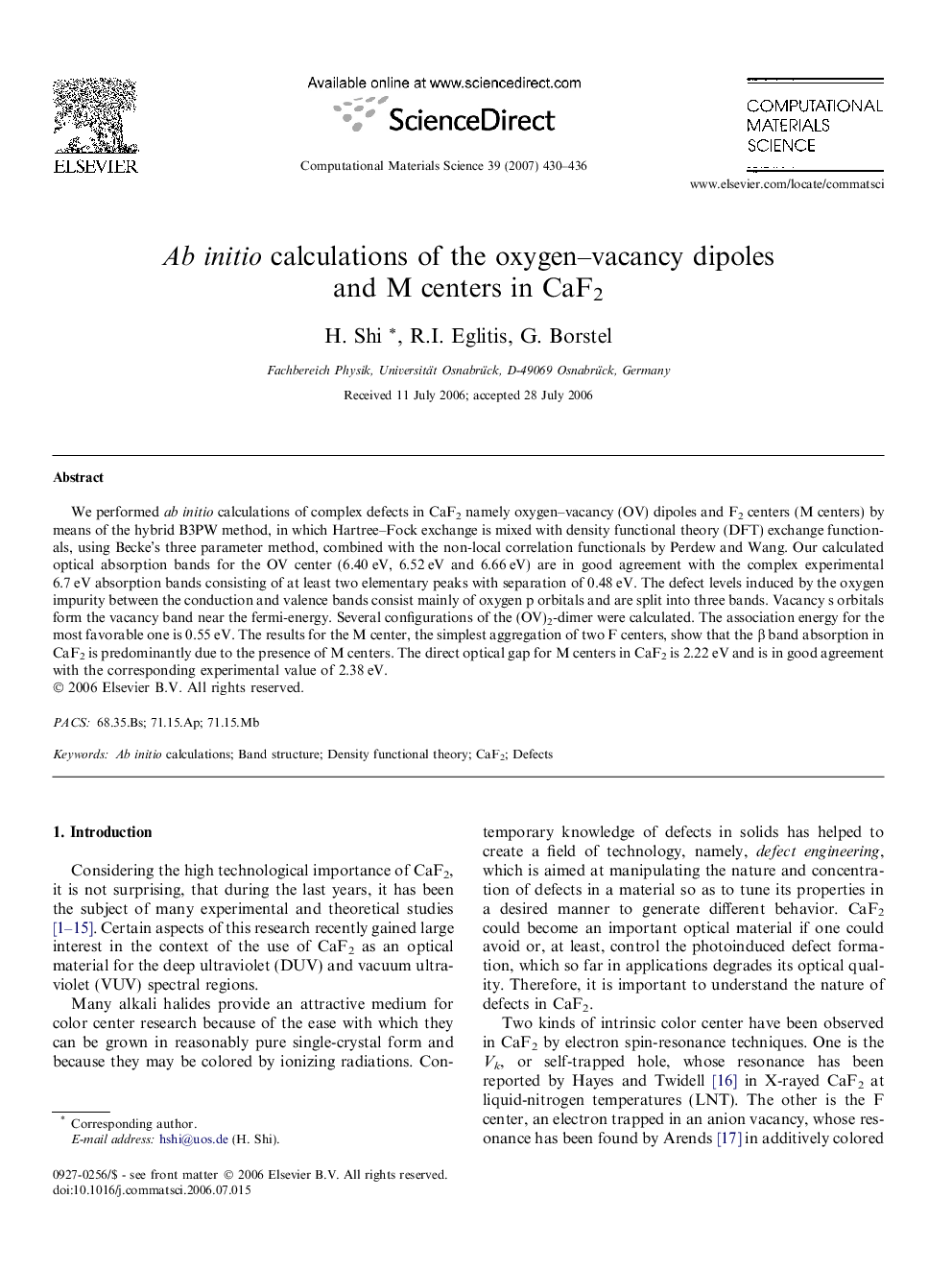 Ab initio calculations of the oxygen–vacancy dipoles and M centers in CaF2