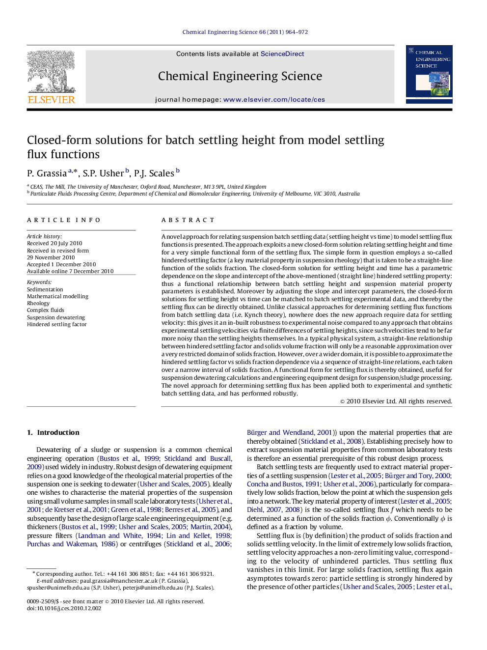 عکس صفحه اول مقاله: Closed-form solutions for batch settling height from model settling flux functions Closed-form solutions for batch settling height from model settling flux functions