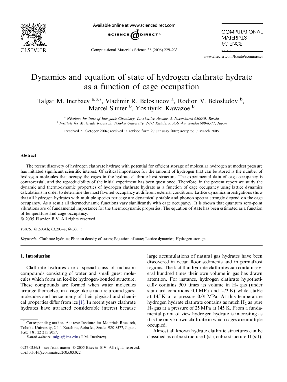 Dynamics and equation of state of hydrogen clathrate hydrate as a function of cage occupation