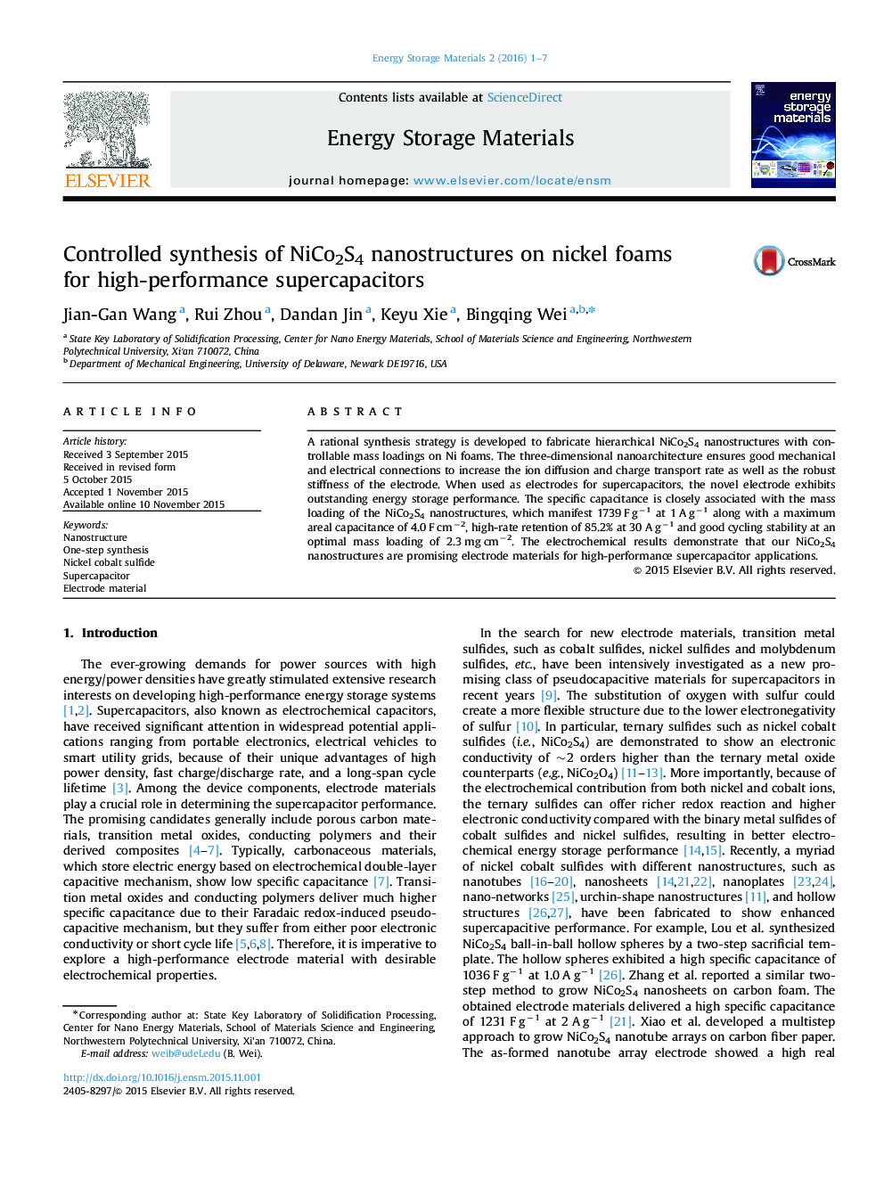 Controlled synthesis of NiCo2S4 nanostructures on nickel foams for high-performance supercapacitors