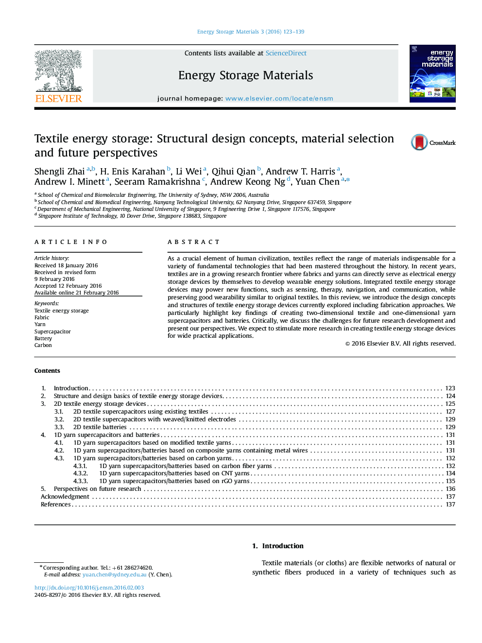 Textile energy storage: Structural design concepts, material selection and future perspectives