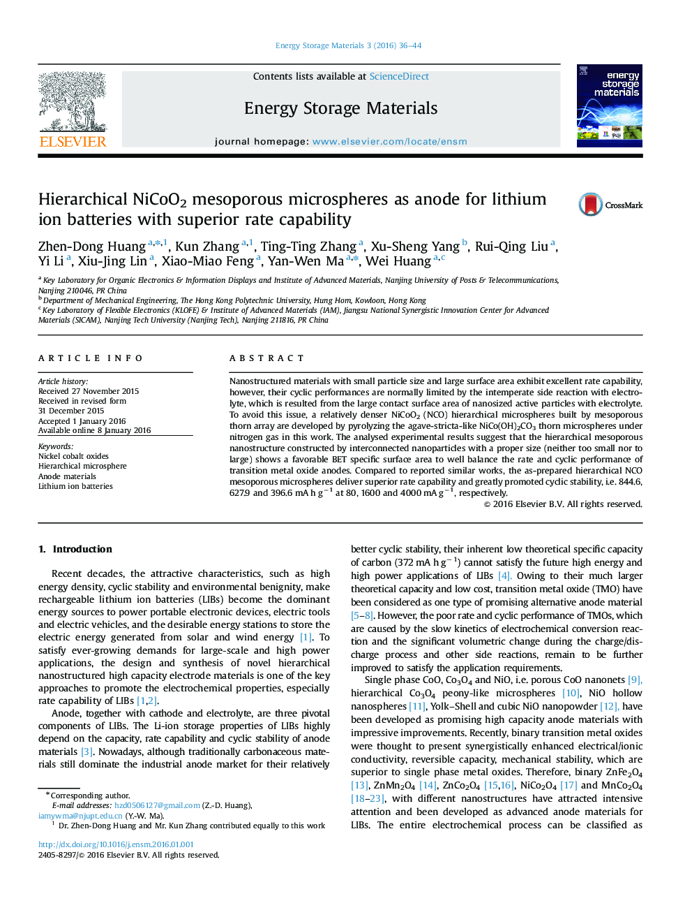 Hierarchical NiCoO2 mesoporous microspheres as anode for lithium ion batteries with superior rate capability