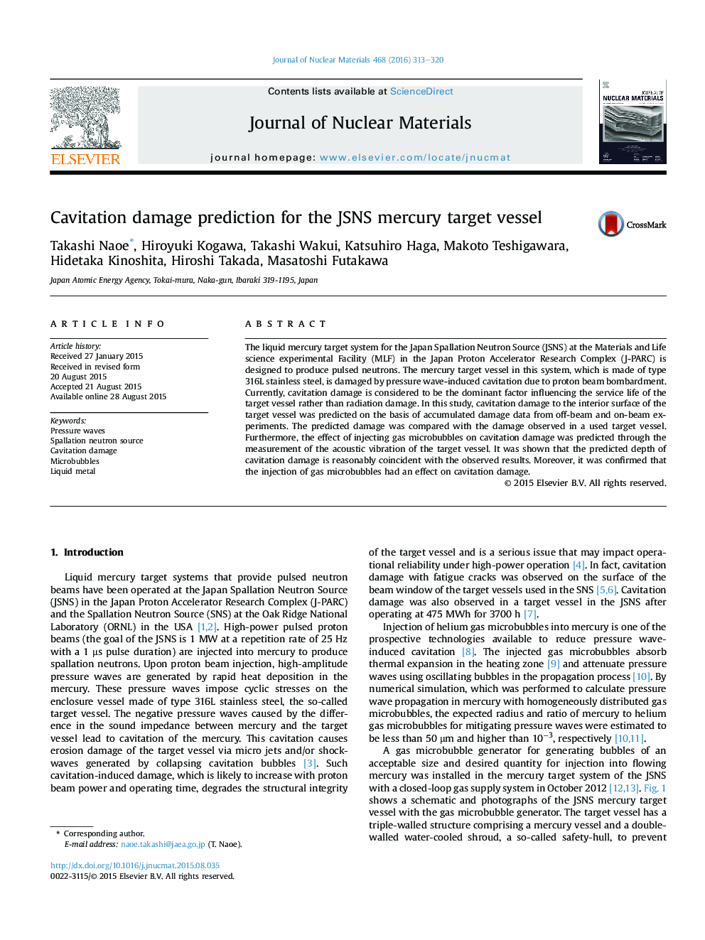 Cavitation damage prediction for the JSNS mercury target vessel