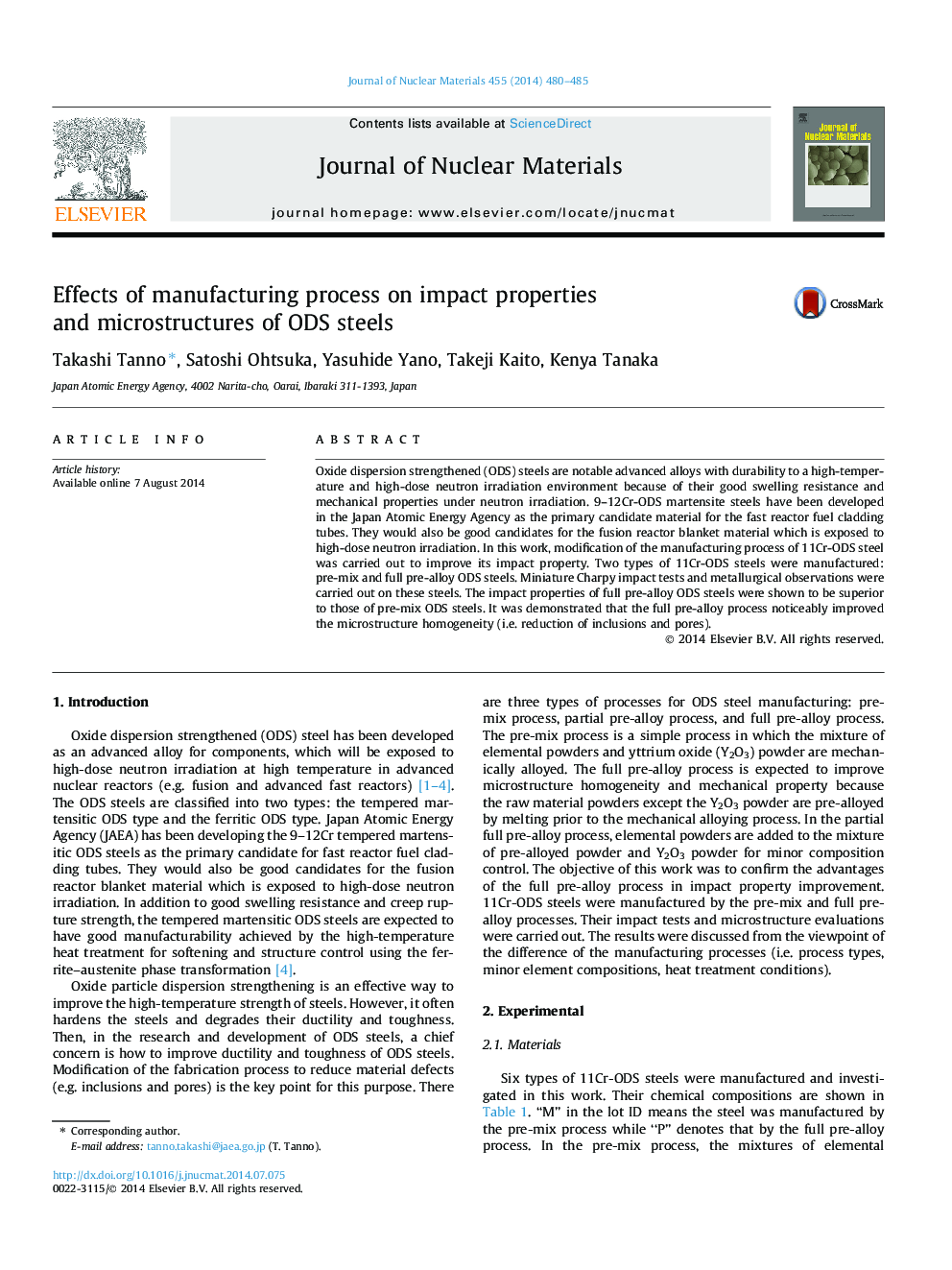 Effects of manufacturing process on impact properties and microstructures of ODS steels