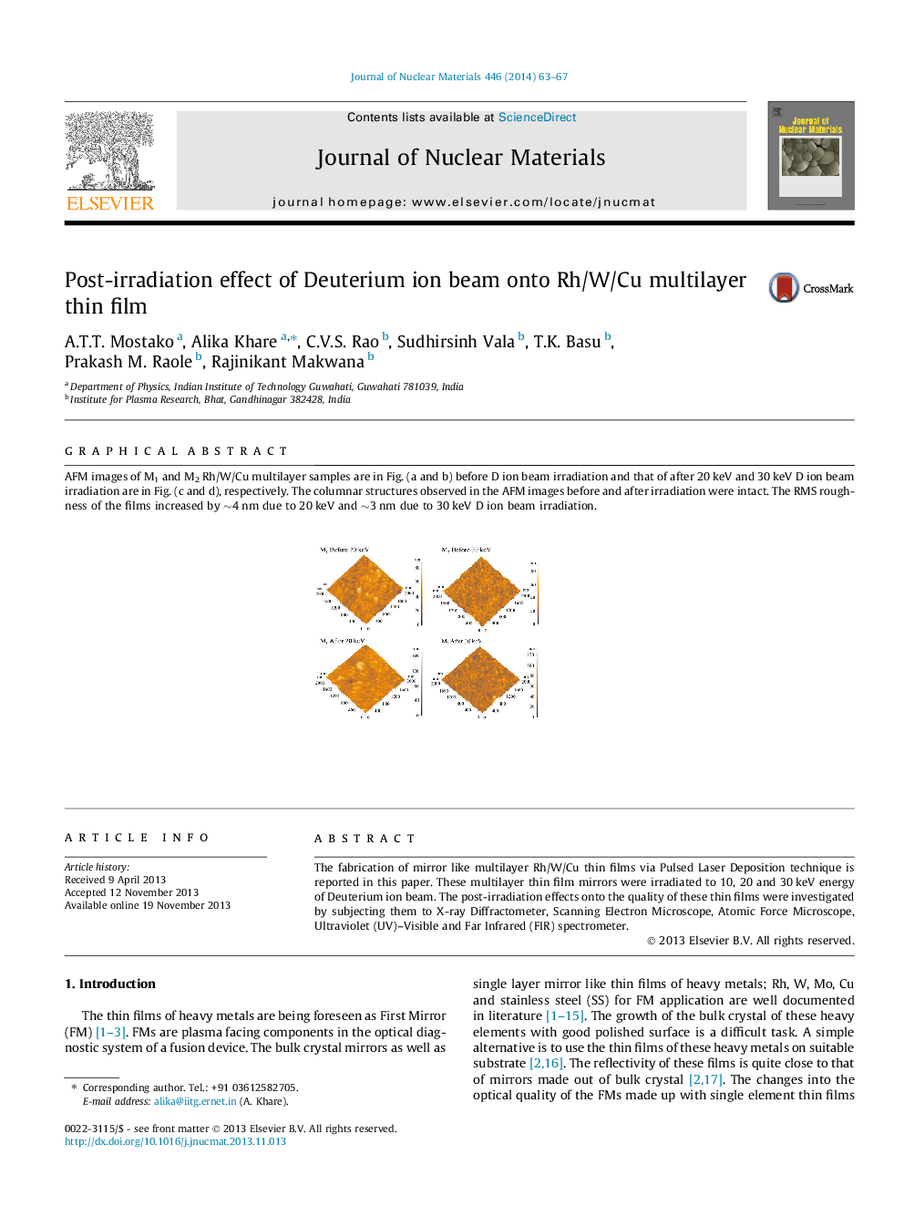 Post-irradiation effect of Deuterium ion beam onto Rh/W/Cu multilayer thin film