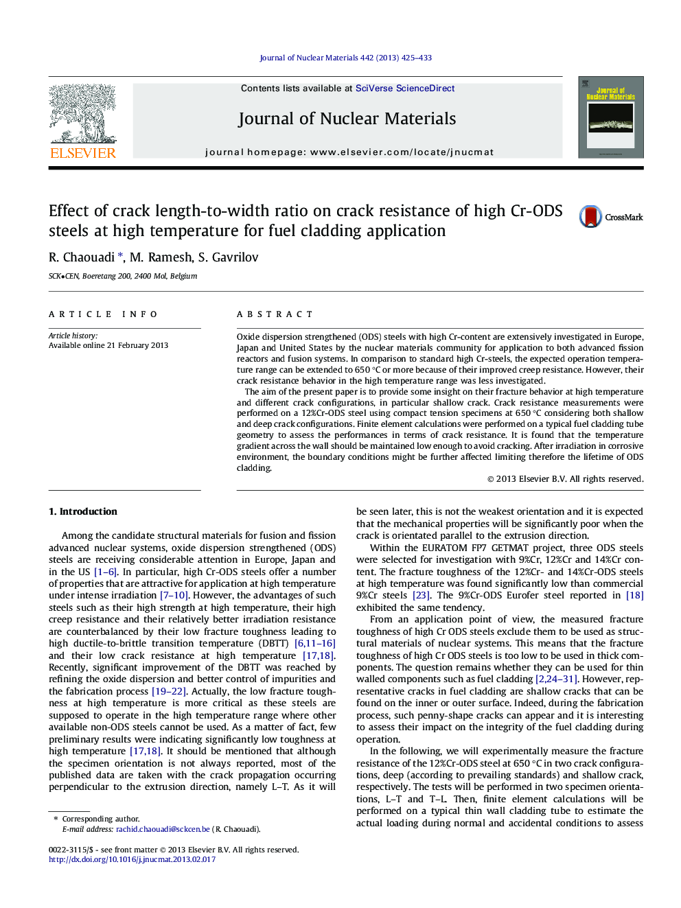 Effect of crack length-to-width ratio on crack resistance of high Cr-ODS steels at high temperature for fuel cladding application