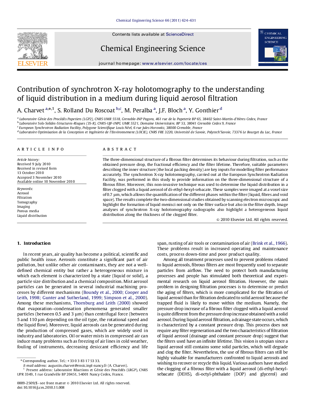 Contribution of synchrotron X-ray holotomography to the understanding of liquid distribution in a medium during liquid aerosol filtration