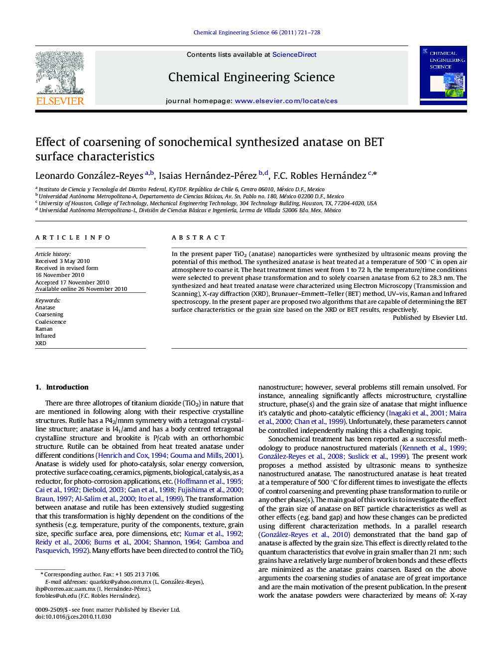 Effect of coarsening of sonochemical synthesized anatase on BET surface characteristics