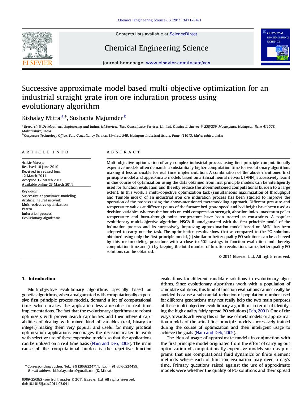 Successive approximate model based multi-objective optimization for an industrial straight grate iron ore induration process using evolutionary algorithm