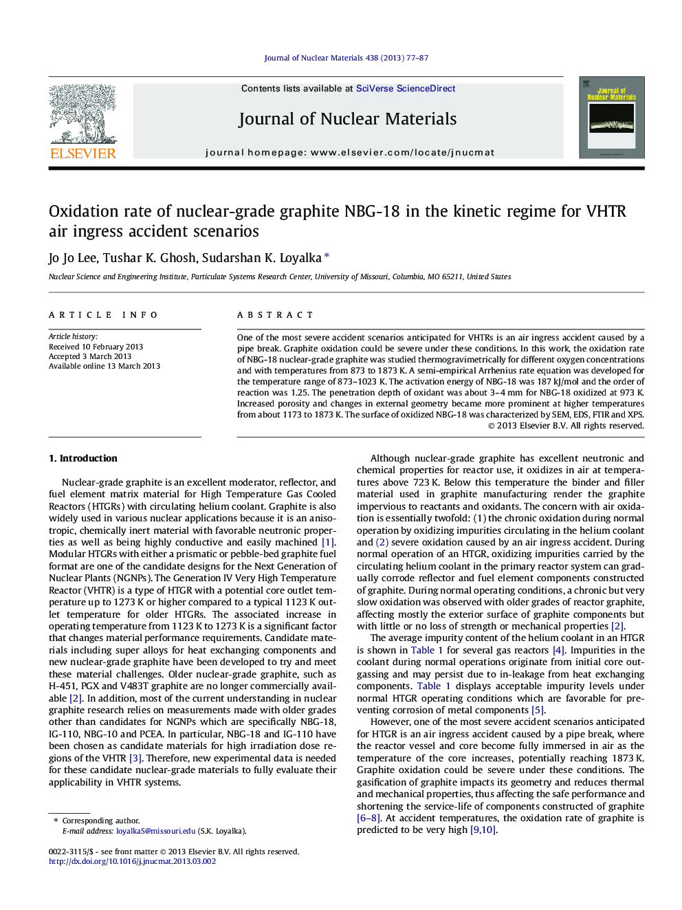 Oxidation rate of nuclear-grade graphite NBG-18 in the kinetic regime for VHTR air ingress accident scenarios