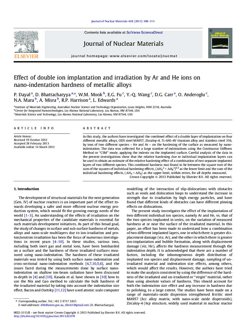 Effect of double ion implantation and irradiation by Ar and He ions on nano-indentation hardness of metallic alloys