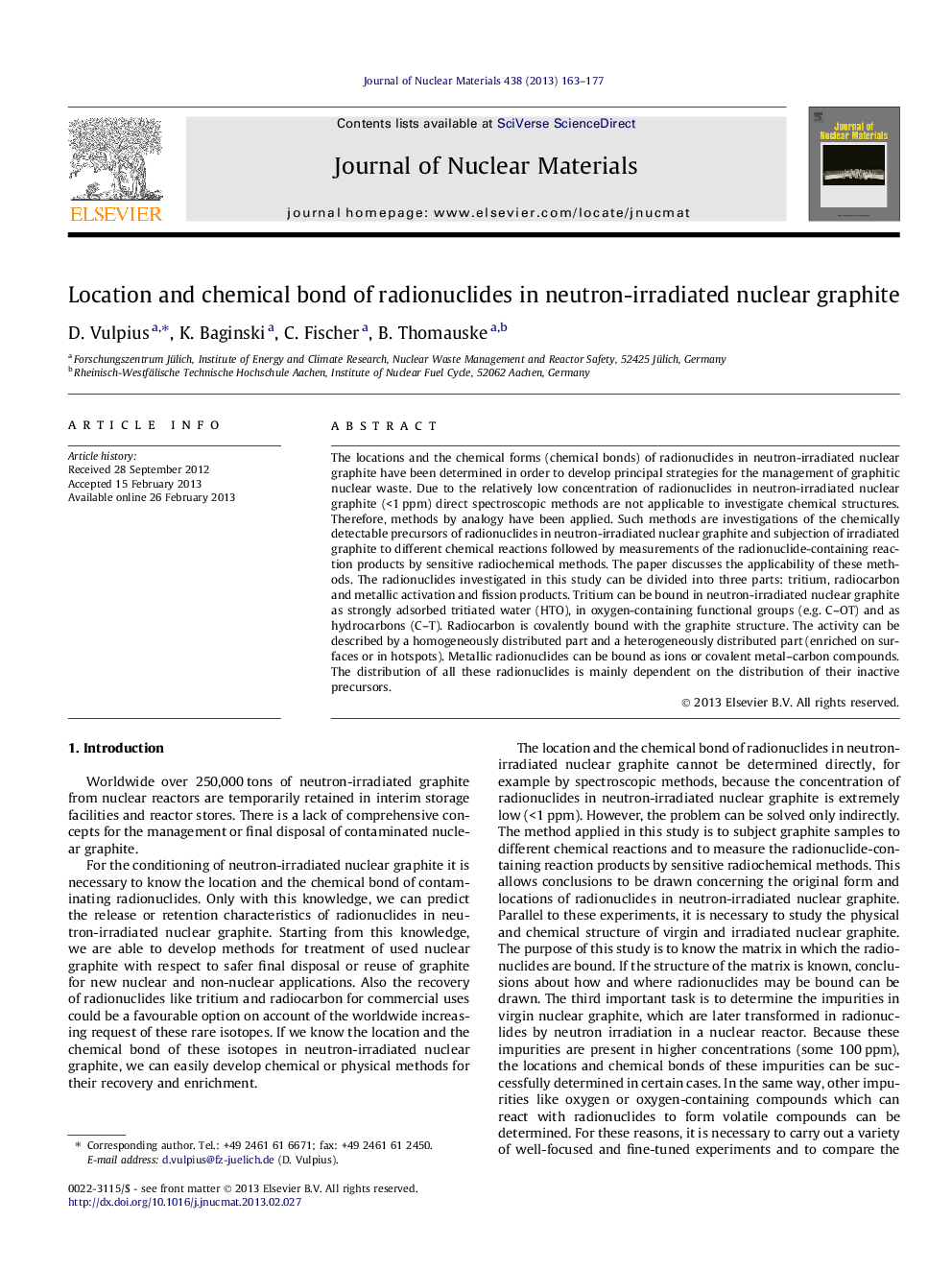 Location and chemical bond of radionuclides in neutron-irradiated nuclear graphite