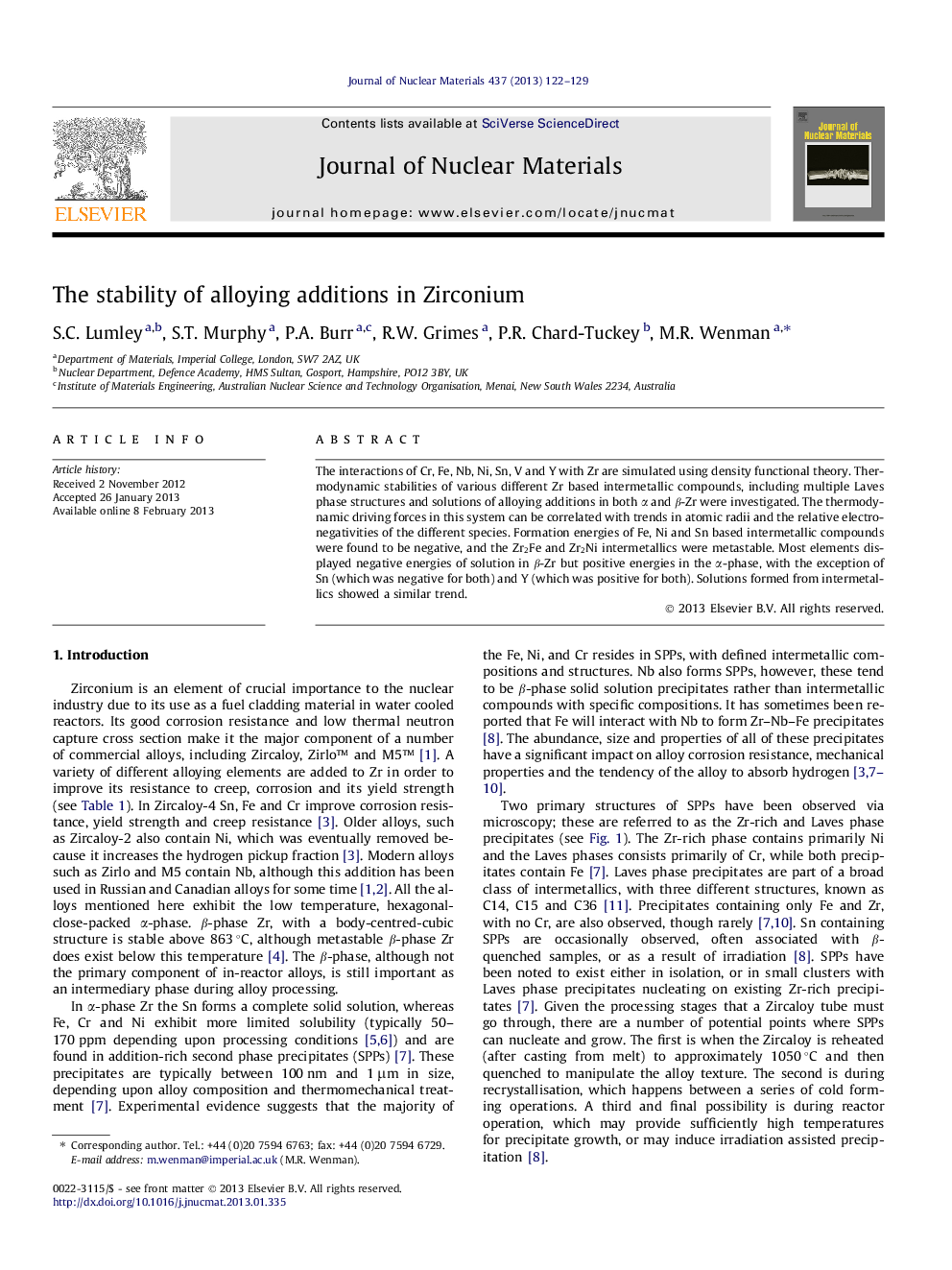 The stability of alloying additions in Zirconium