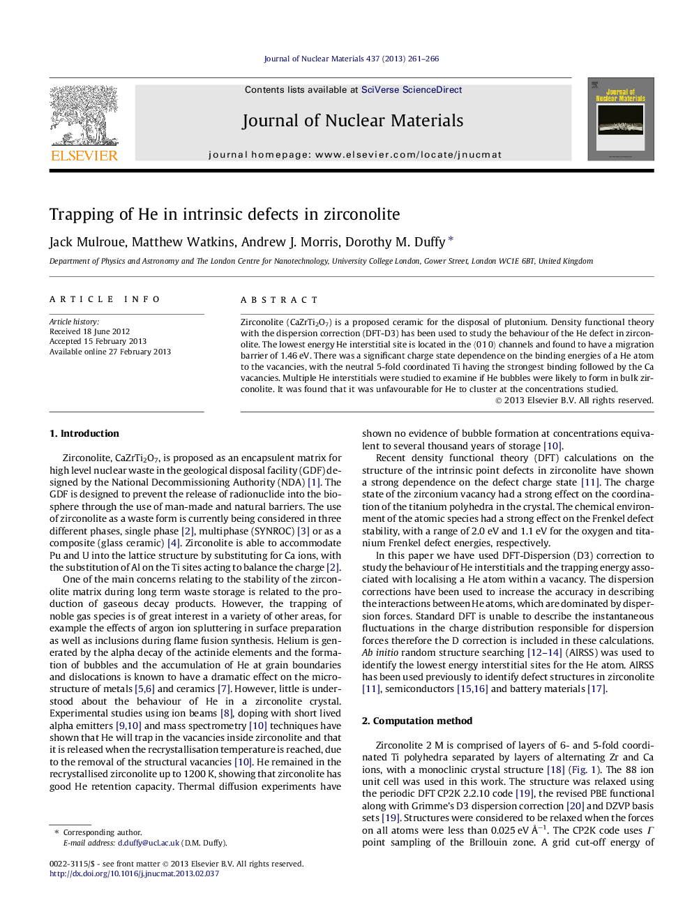 Trapping of He in intrinsic defects in zirconolite