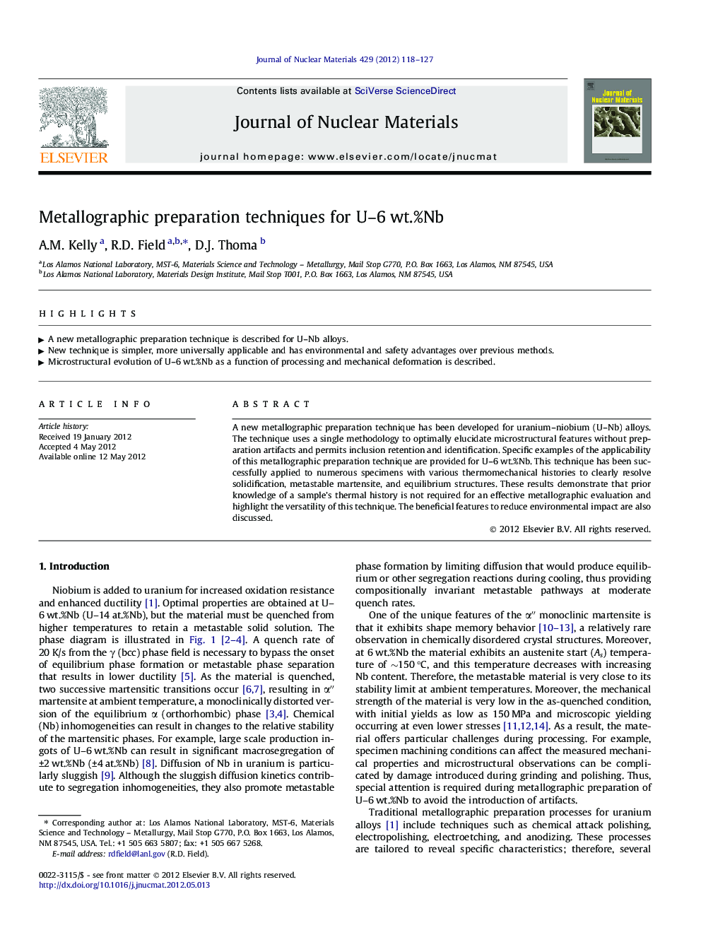 Metallographic preparation techniques for U–6 wt.%Nb