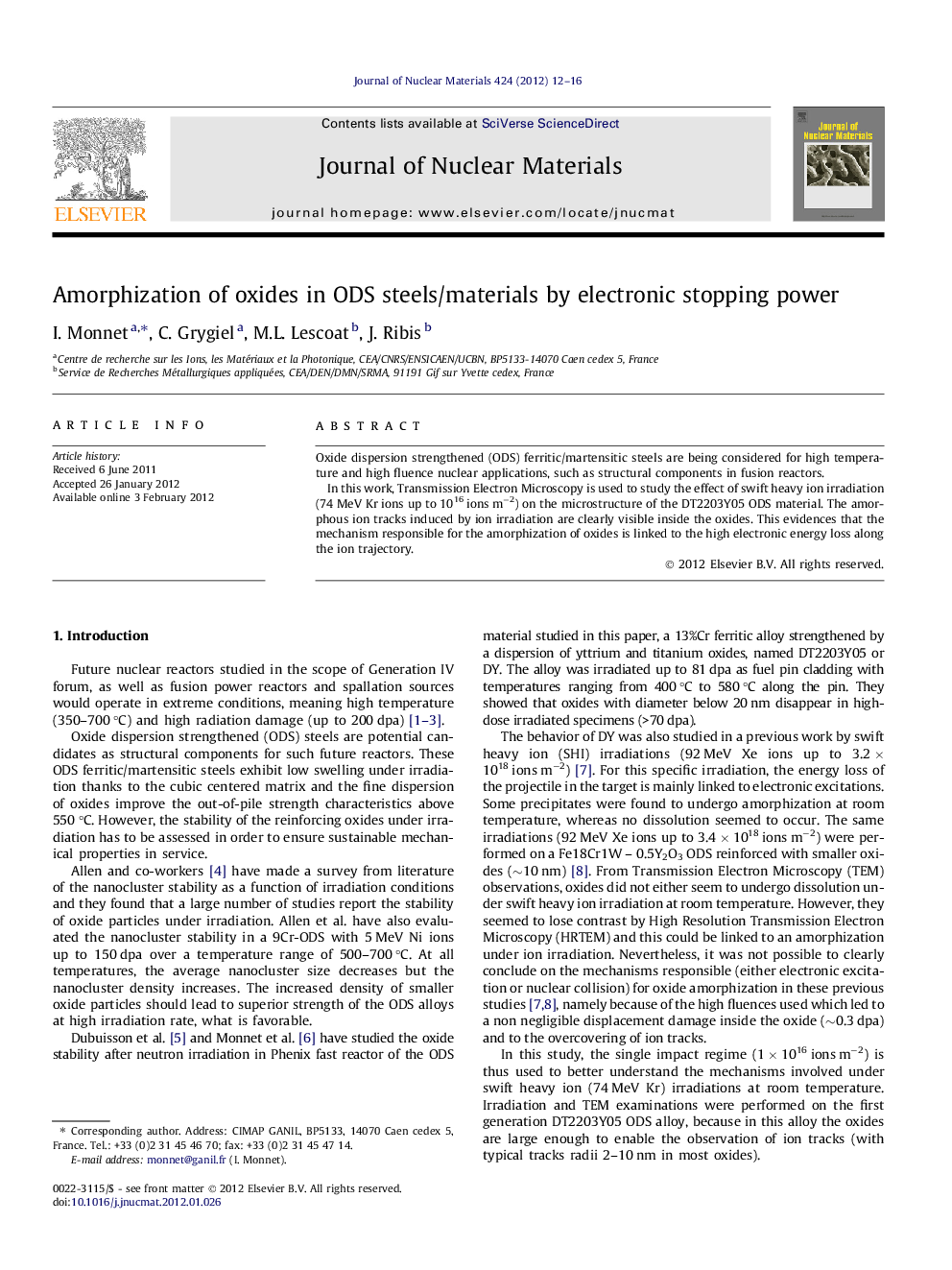 Amorphization of oxides in ODS steels/materials by electronic stopping power