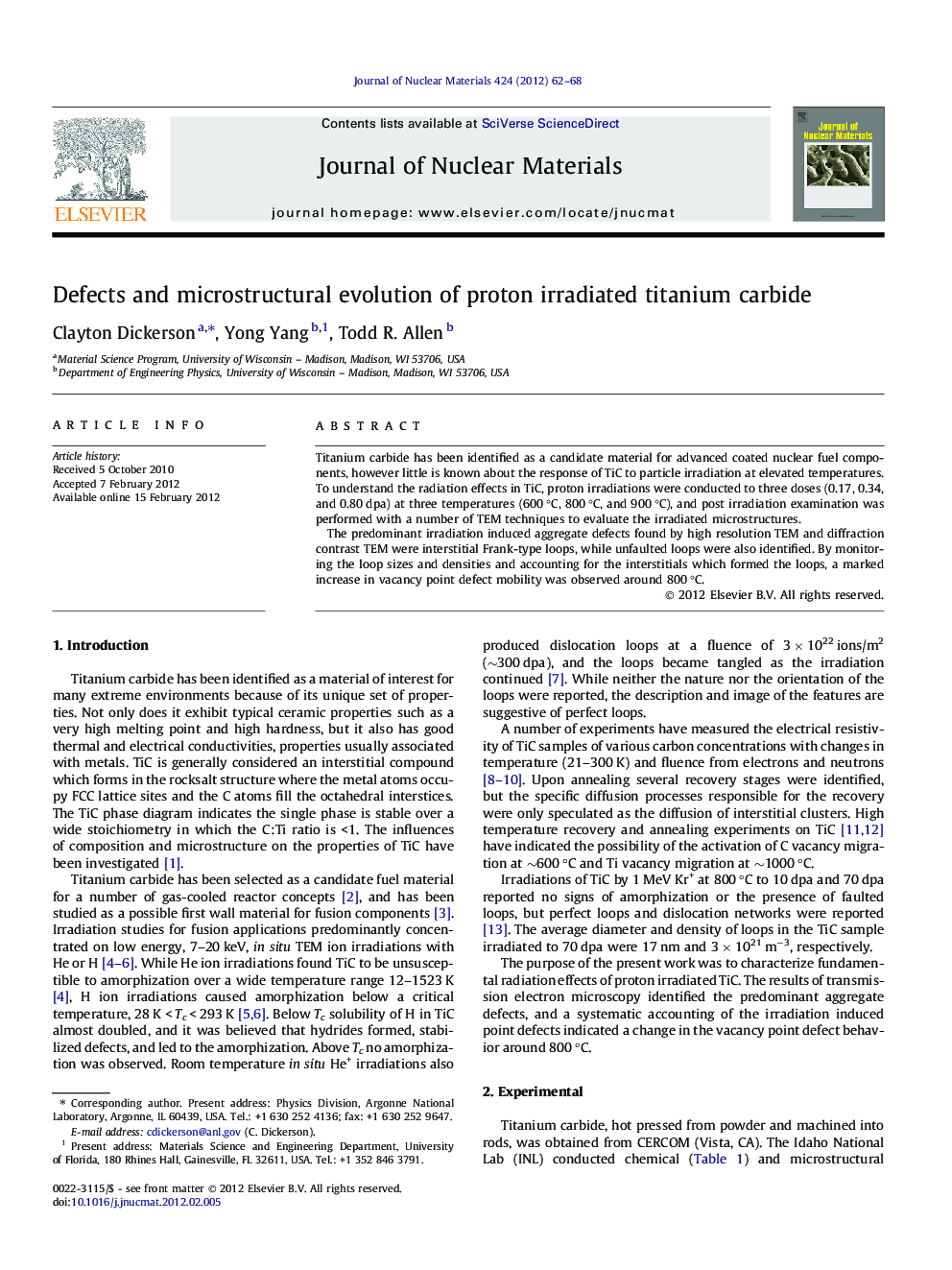 Defects and microstructural evolution of proton irradiated titanium carbide