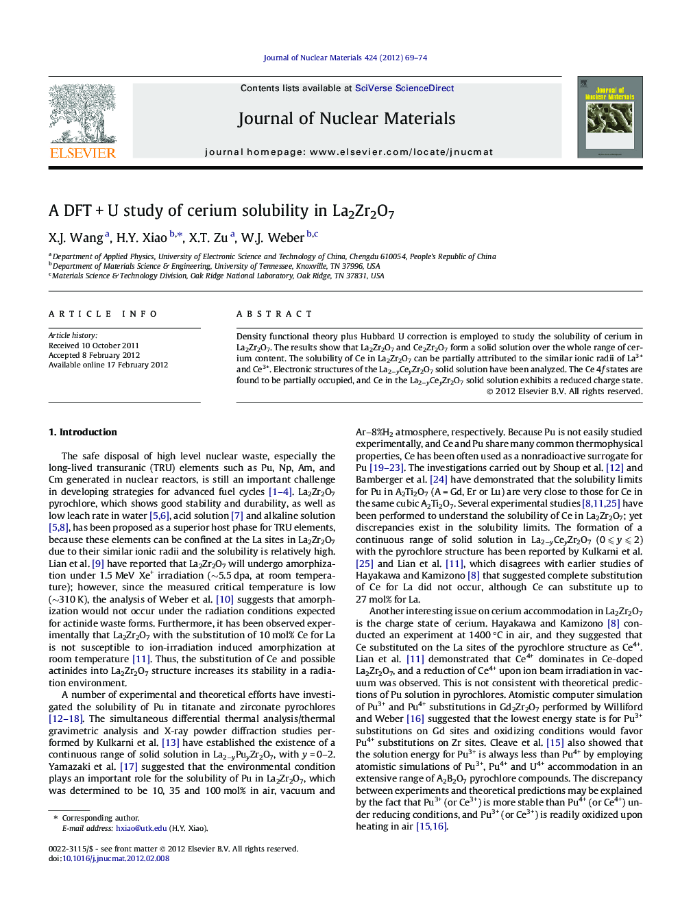 A DFT + U study of cerium solubility in La2Zr2O7