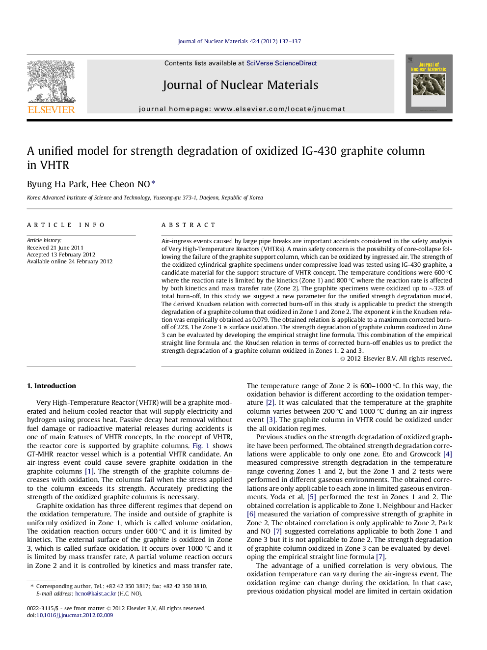 A unified model for strength degradation of oxidized IG-430 graphite column in VHTR